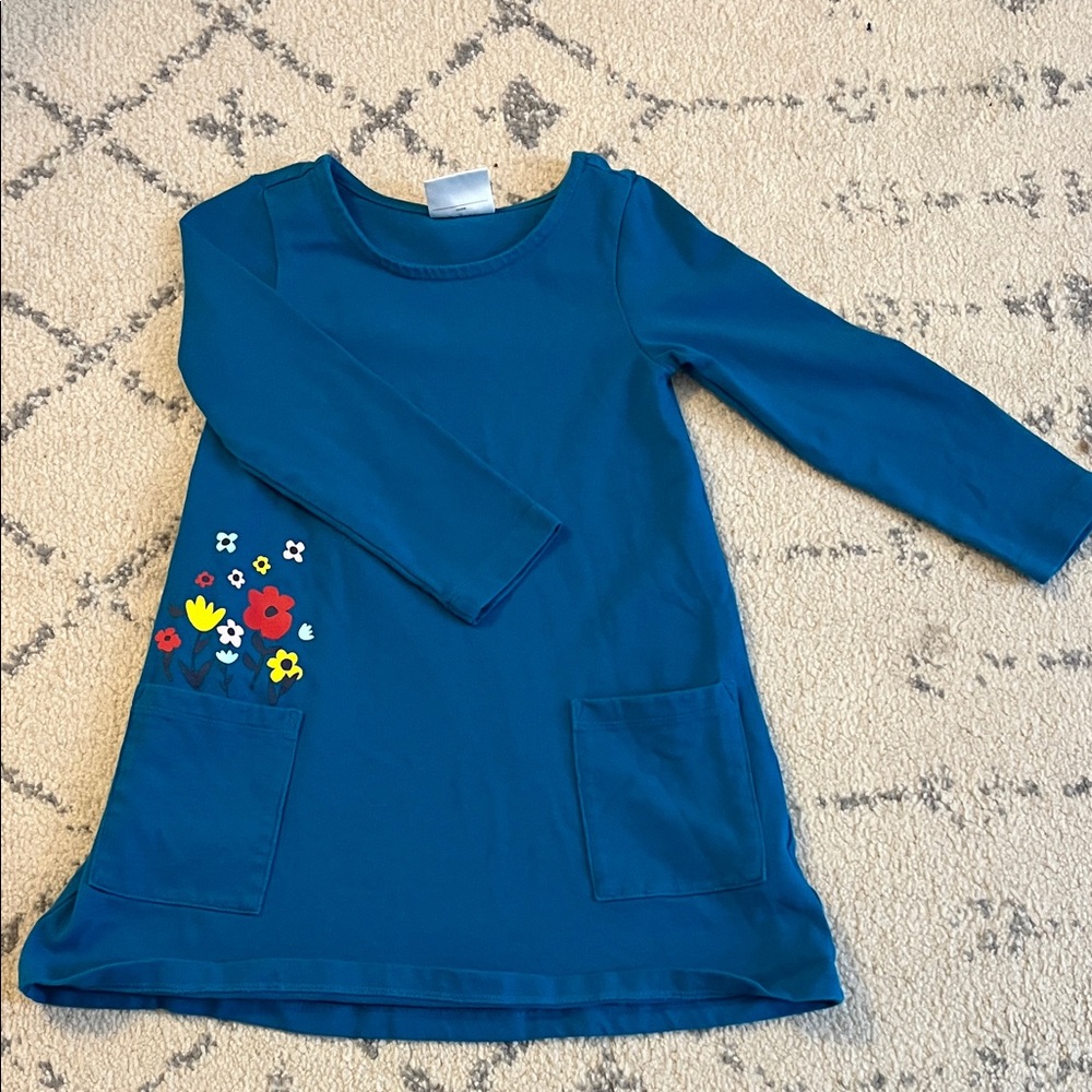 Hanna Andersson Teal Dress with Floral Accents